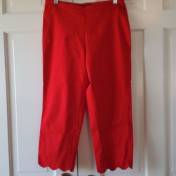 ZAC & RACHEL RED CAPRI CROPPED PANTS SCALLOPED BOTTOM SIZE 8 PULL ON ELASTIC - Picture 1 of 6